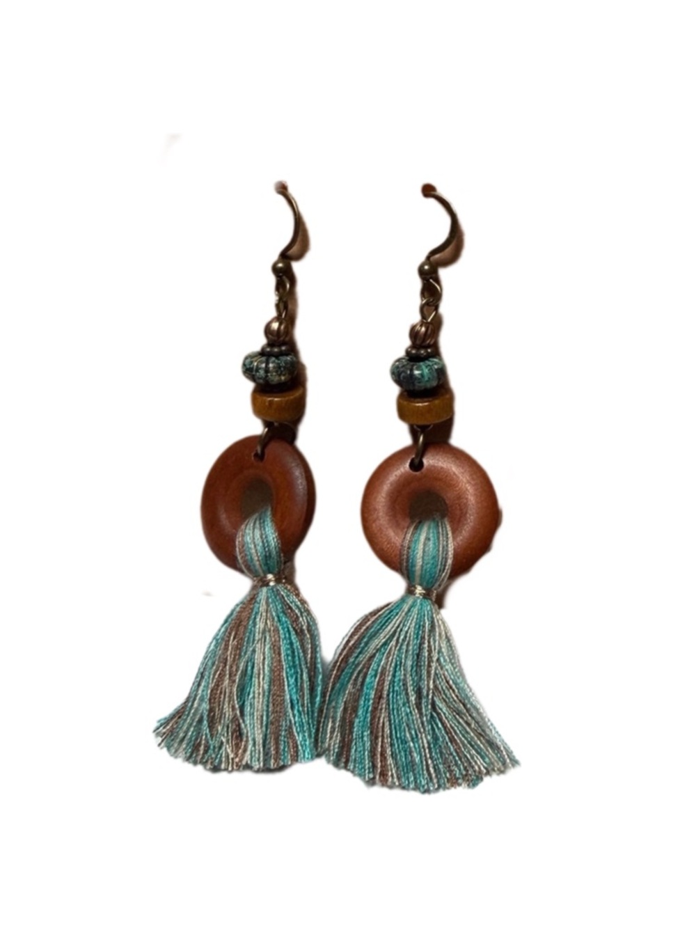 Wood with tassel earrings handmade bohemian style festival